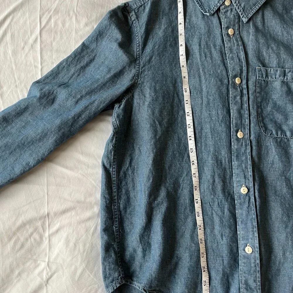 Madewell Chambray Cotton Linen Blend Blue Long Sleeve Button Down Shirt M - Picture 9 of 10